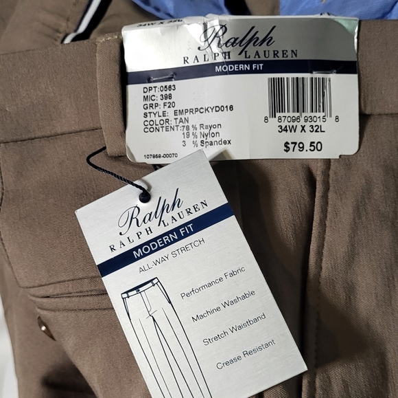 Ralph by Ralph Lauren Men's Tan NWT Modern Fit Dress Pants Size 34X32 - Picture 6 of 6